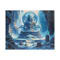 Alien Ruins — a stunning 520 Piece Art Puzzle by Printify, depicts a colossal extraterrestrial monument surrounded by a frozen ancient landscape, perfect for sci-fi enthusiasts.