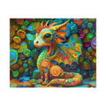 Colorful Baby Dragon art puzzle by Printify, showcasing a vibrant fantasy dragon in a colorful, dreamlike background filled with swirling textures.