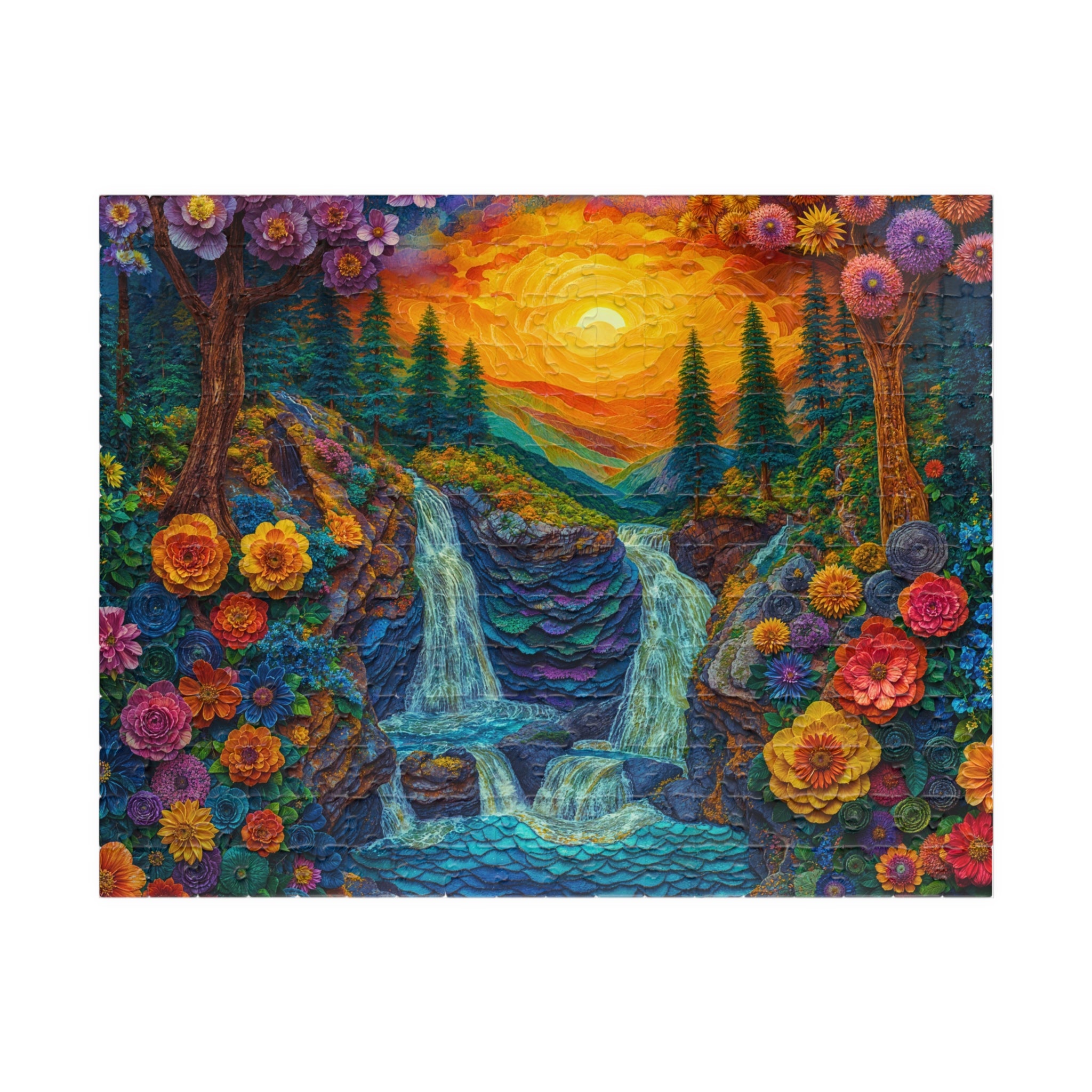 Mountain Flowers 500 & 250 Piece Puzzle featuring vibrant wildflowers against a majestic mountain backdrop, perfect for nature lovers.