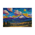 Vibrant mosaic alpine landscape from the Mountain Paradise puzzle by Printify, featuring towering peaks, colorful skies, and intricate details that capture the majesty of nature.