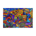 Vibrant and colorful abstract geometric design showcasing flowing curves, radiant circles, and structured grids. This 1014 piece art puzzle titled 'Ultra Abstract' by Printify transforms the puzzle experience into a creative journey.