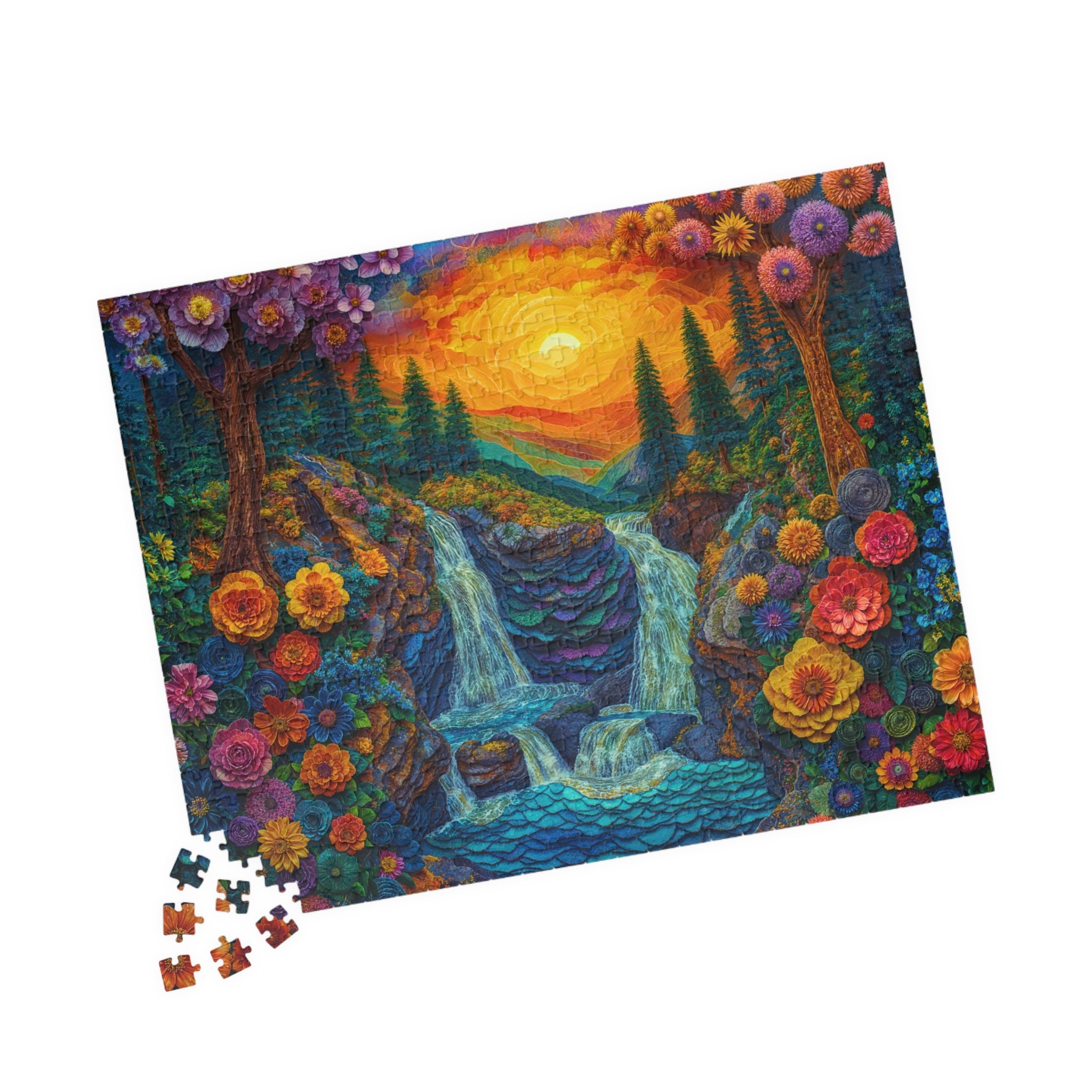 High-quality print detail of the Mountain Flowers 500 & 250 Piece Puzzle, emphasizing the clear imagery of the mountain landscape.