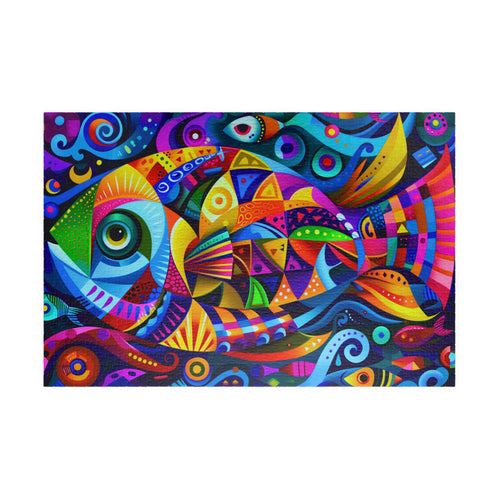 Vivid Art Deco fish illustration from Printify, showcasing colorful geometric patterns in a modern marine design, 1014 Piece Art Puzzle.